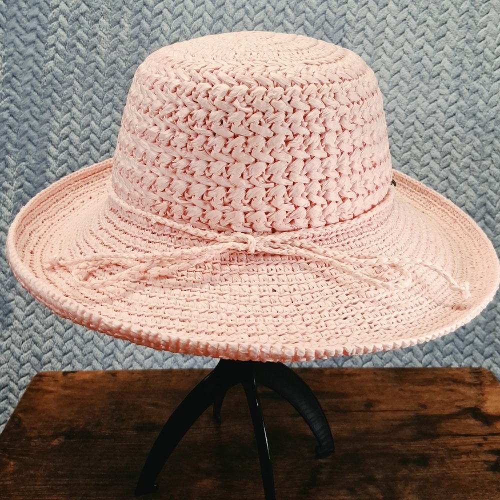 The Scala Collection Pink Woven Paper Straw Sun Hat Boater Style One Size